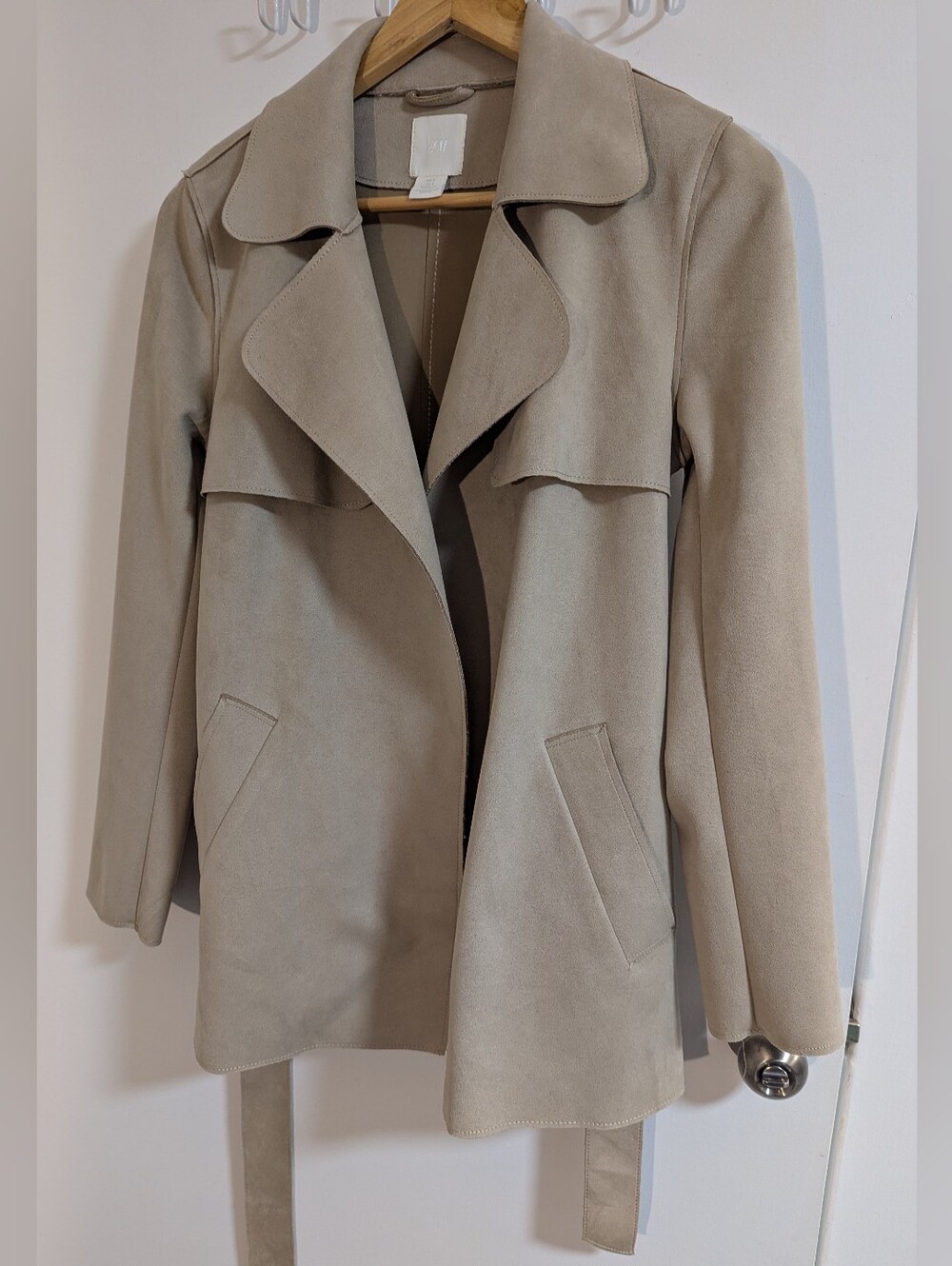 H&M Taupe Suede-Look Belted Trench Coat - Picture 2 of 7